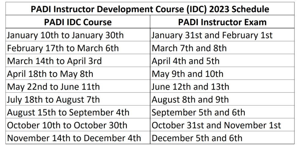 The PADI IDC 2023 Schedule – Gili Trawangan – Holly Macleod - PADI